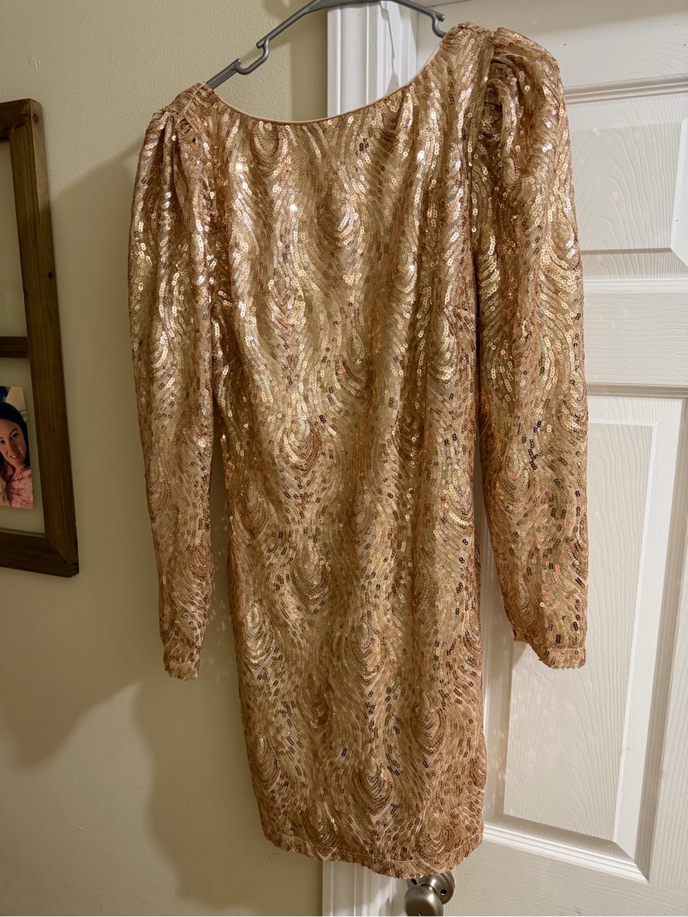 Gold Sequin Long Sleeve Party Dress